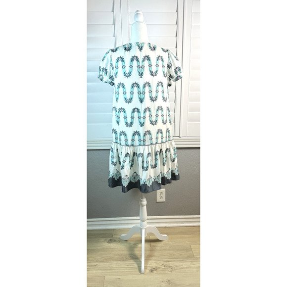 Amour Vert Box Silk Twill Tiered Geo Seafoam Puff Sleeve Sm NWT - Picture 2 of 9